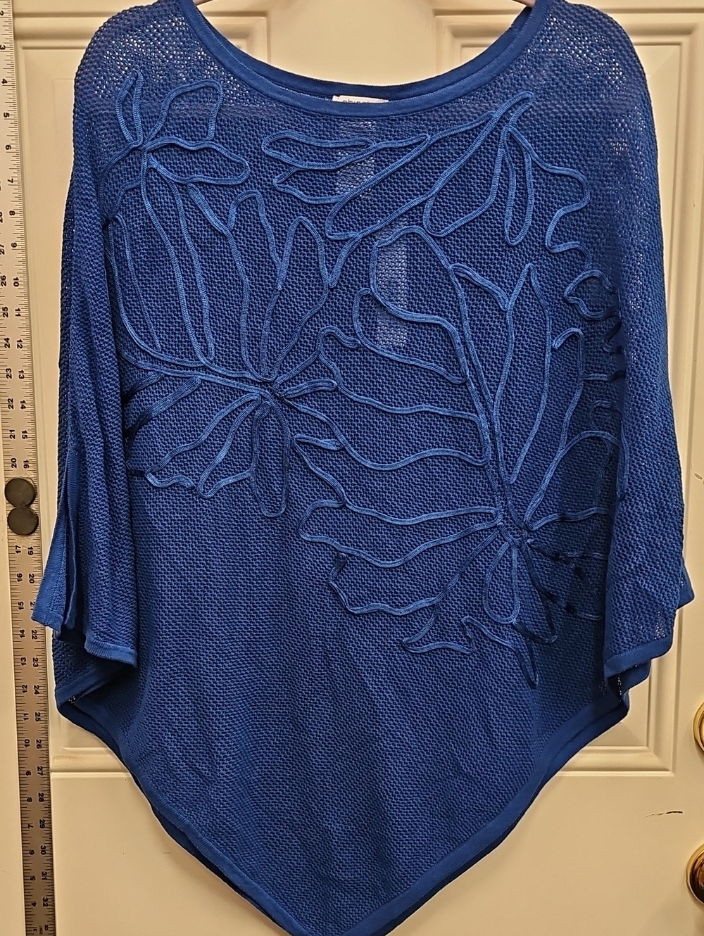 Chico's Cobalt Blue Floral Appliqué Poncho Sweater